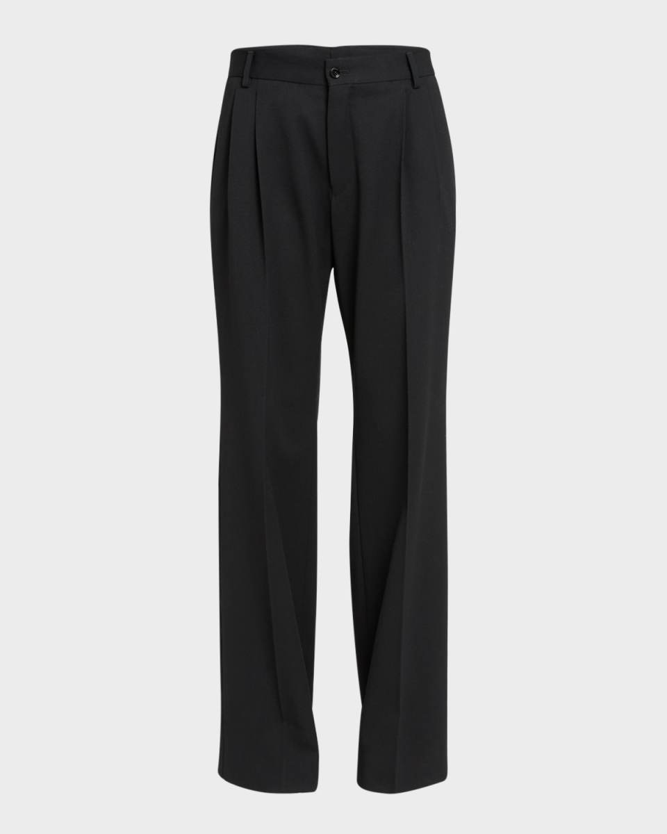 Double Pleated Wide-Leg Wool Pants